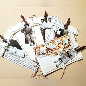 😀 HAND CRAFTED Set of 5 vintage paper pockets with ephemera